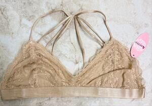 Anemone Beige nude bralette brami lace strappy M/L NWT